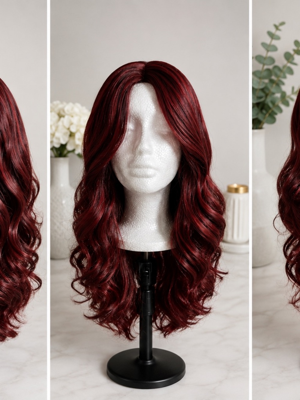 Long Wavy Lace Front Wig in Burgundy Red - Women’s Fashion Hair